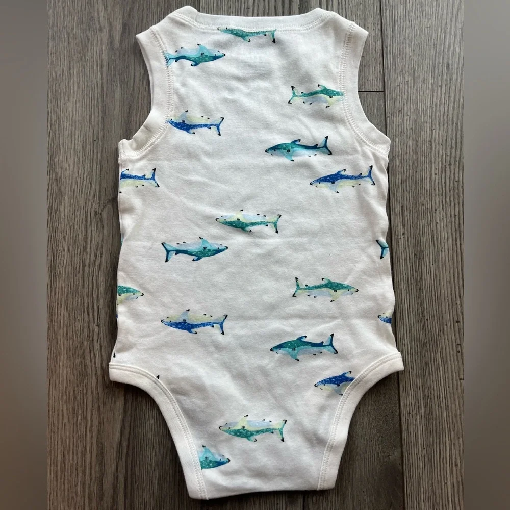 Carter’s Shark Print Tank Top Onesie Blue White 24 Month